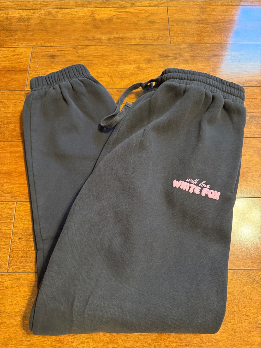 White Fox Boutique Black Sweatpants with Pink Logo